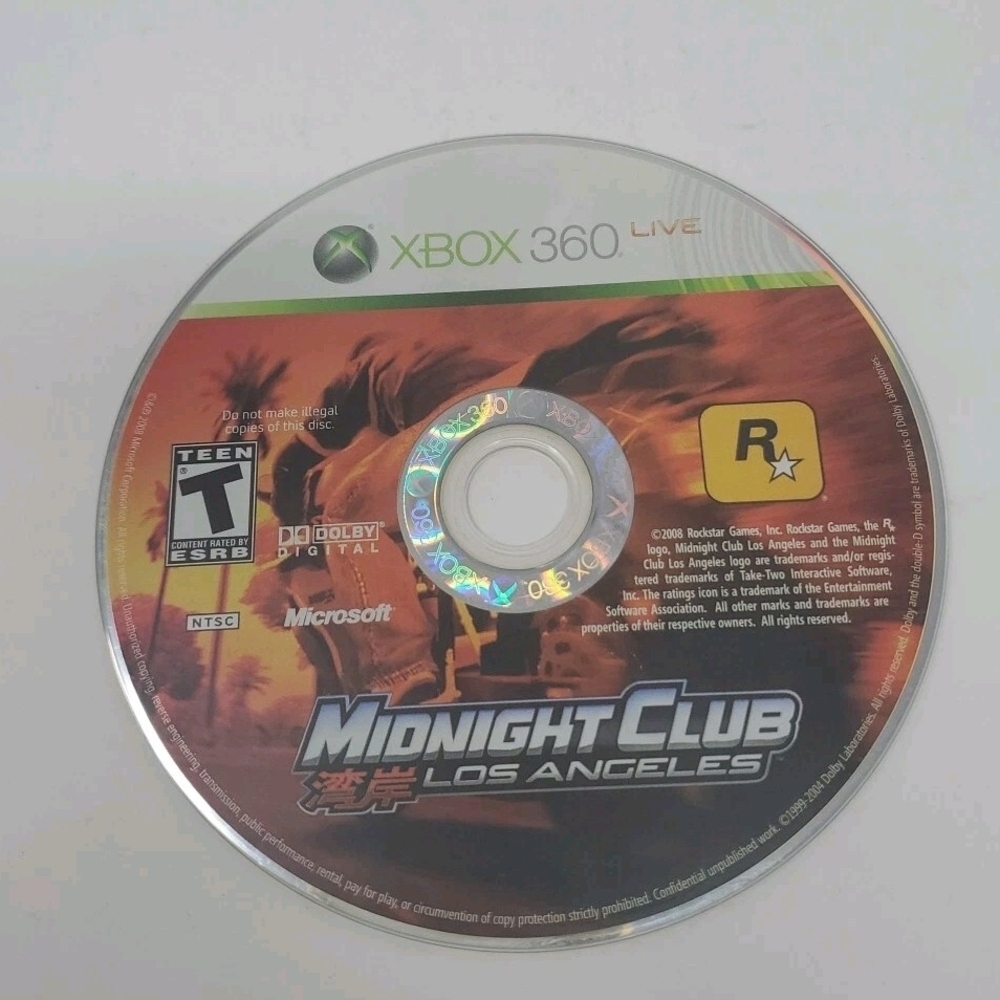 Microsoft Xbox 360 Midnight Club Los Angeles Disc with Red and Orange Design